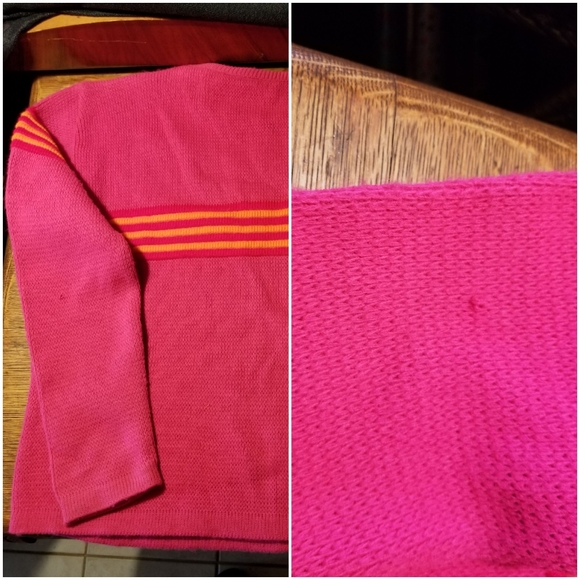 Vtg 70s ACRYLIC pink orange PULLOVER SWEATER - Picture 3 of 4